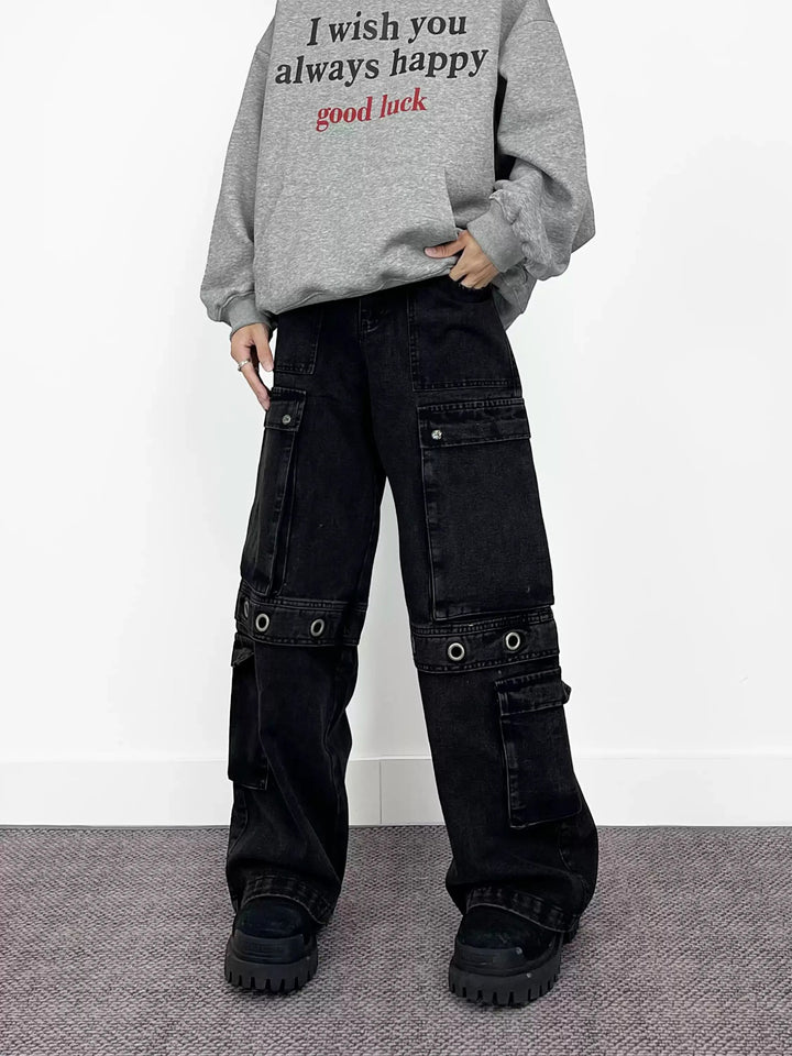 WASHED WIDE-LEG CARGO JEANS ST5216