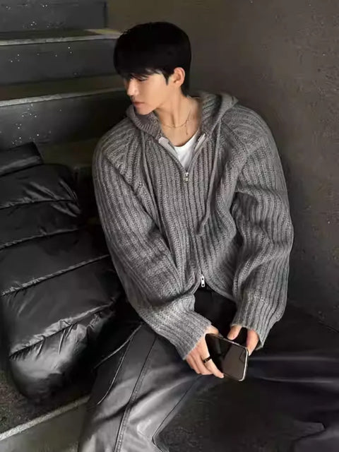 RELAXED HOODIE KNIT CARDIGAN  mt006