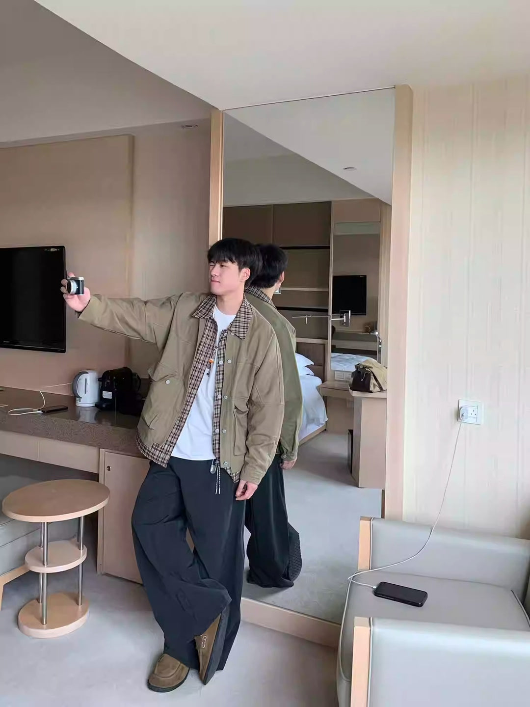 [OV] PLAID LAYERED WORK JACKET st5049