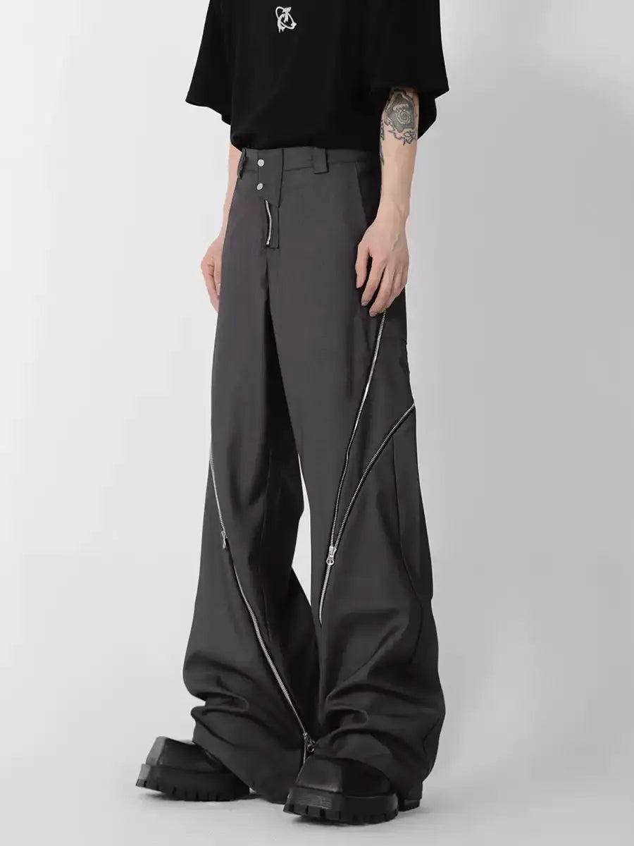DECONSTRUCTED ZIP-FRONT FLARED DRAPE TROUSERS ST5181