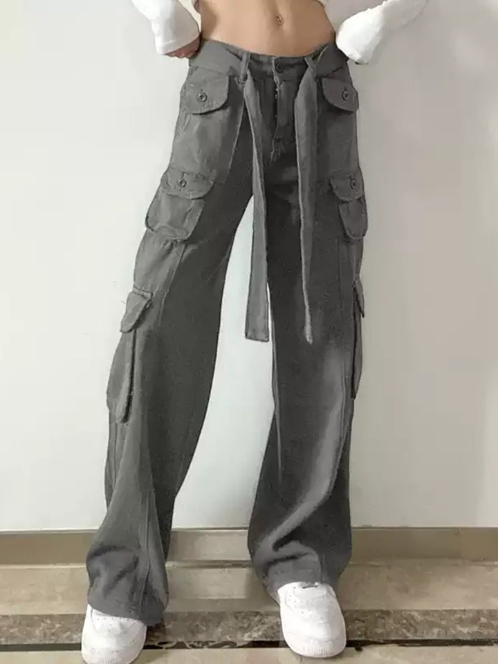 VINTAGE HIGH-WAIST STRAIGHT-LEG CARGO PANTS ST5205