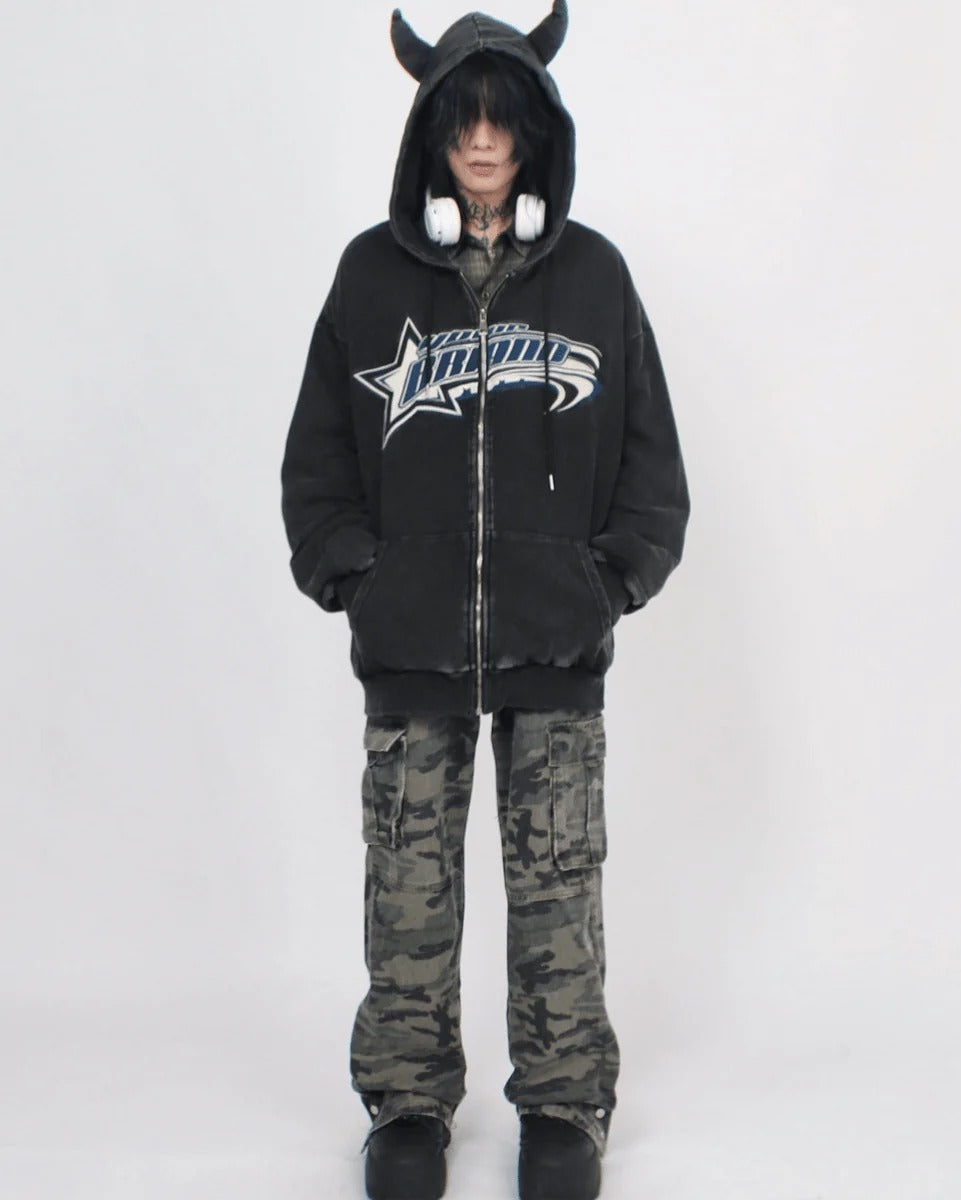 [Mz] DEVIL-HORN WASHED HOODIE st1886