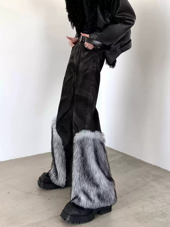 PANELLED FAUX FUR JEANS ST5196