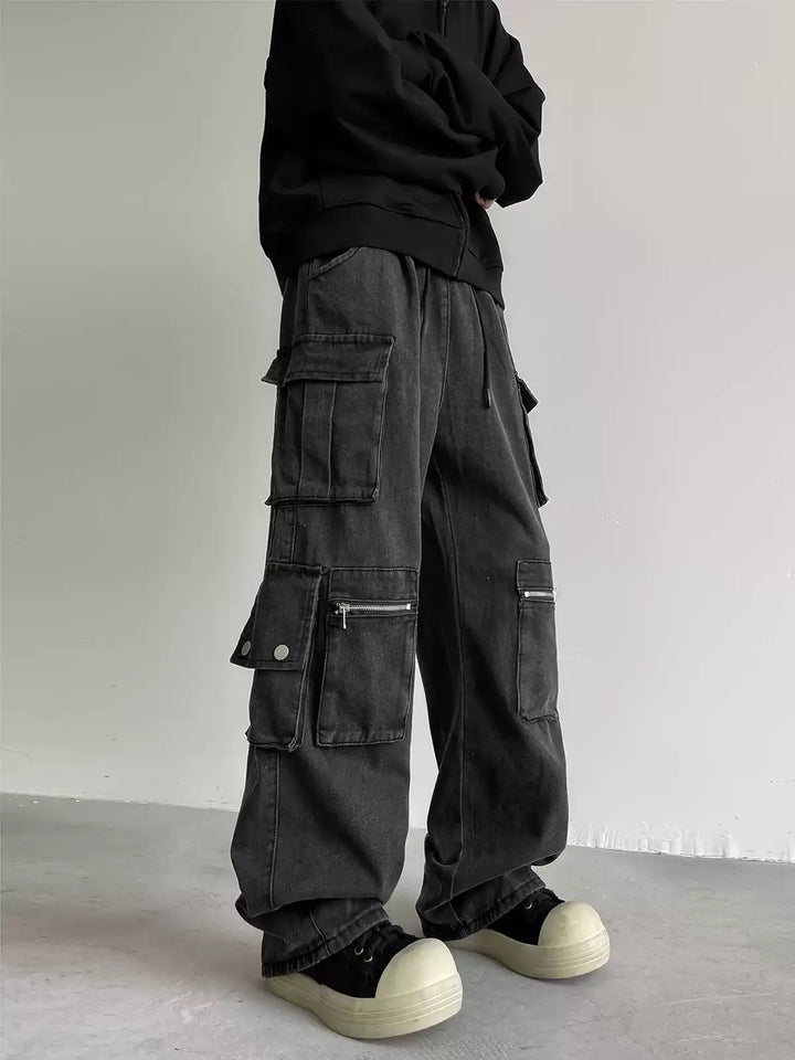 VINTAGE WASHED LOOSE STRAIGHT CARGO JEANS ST5203