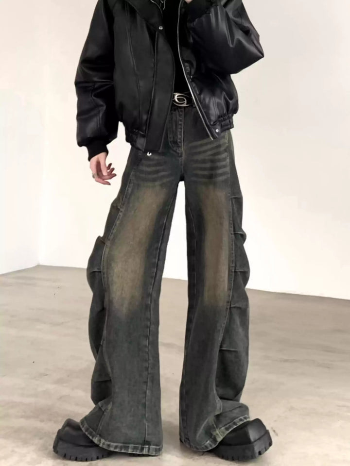 SABER-CUT VINTAGE WASH WIDE-LEG JEANS ST5198
