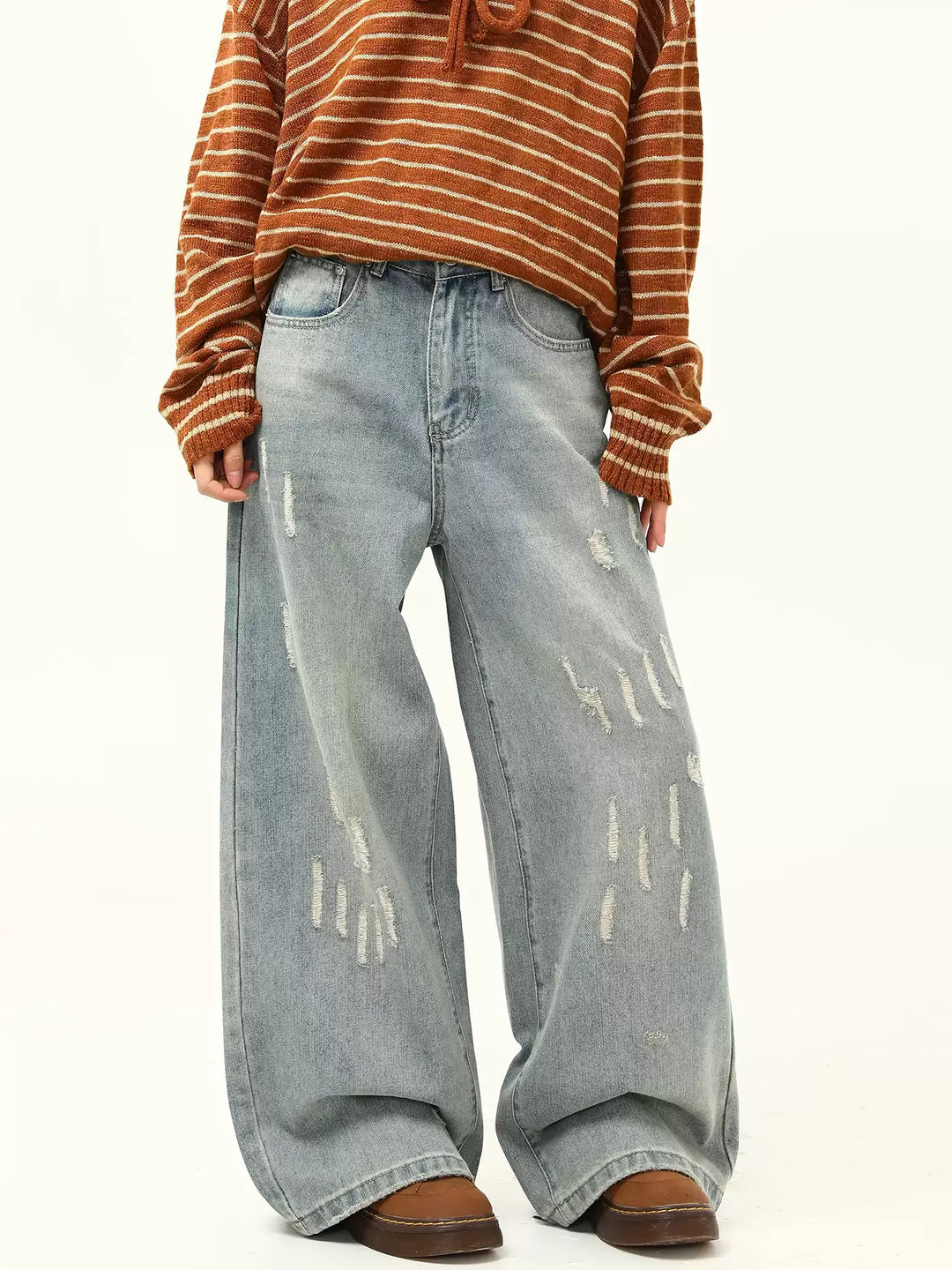 VINTAGE DISTRESSED LOOSE WIDE-LEG JEANS ST5152