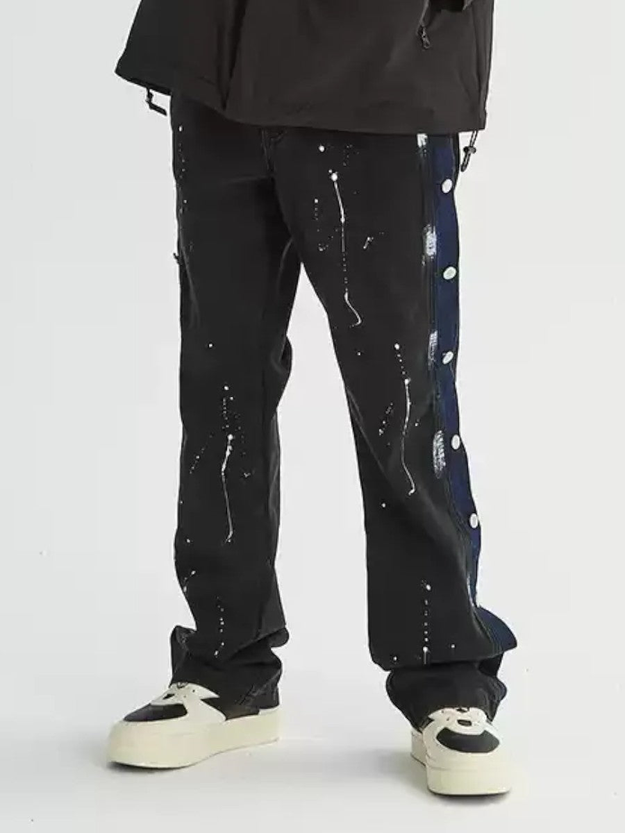 BUTTONED SPLATTER PAINT LOOSE STRAIGHT JEANS ST5194