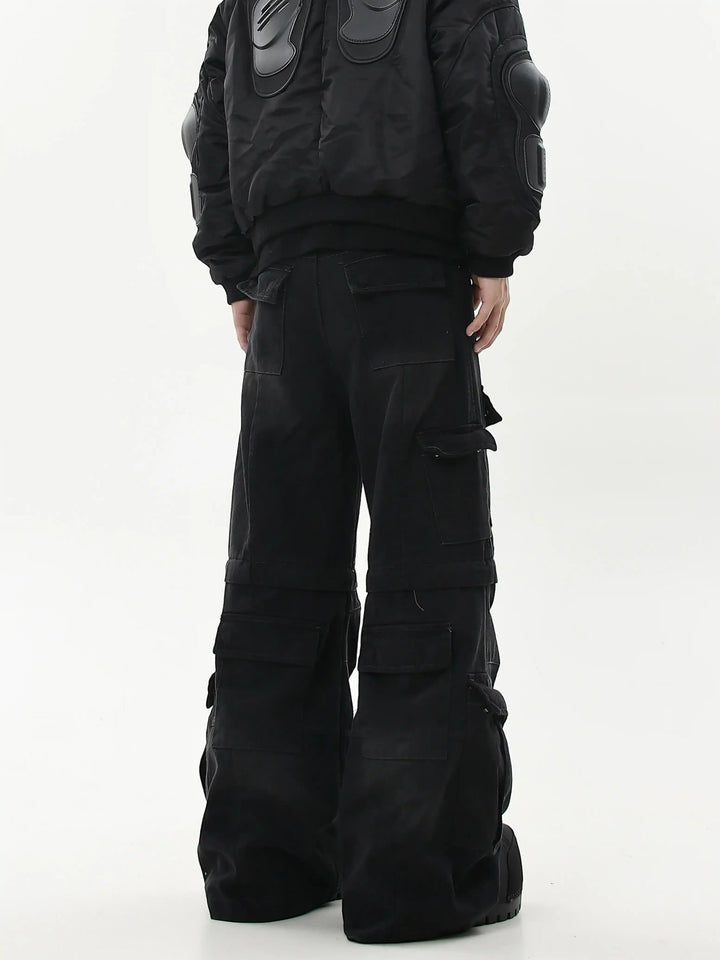 VINTAGE MULTI-POCKET DETACHABLE FLARED CARGO JEANS ST5195