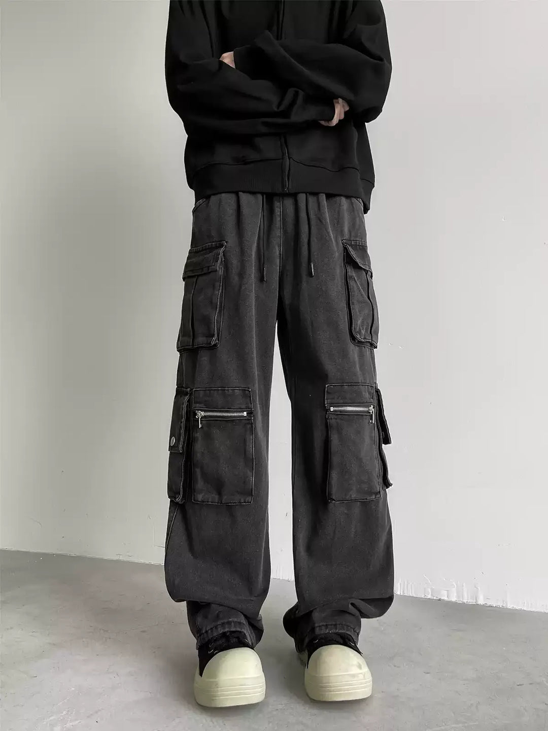 VINTAGE WASHED LOOSE STRAIGHT CARGO JEANS ST5203