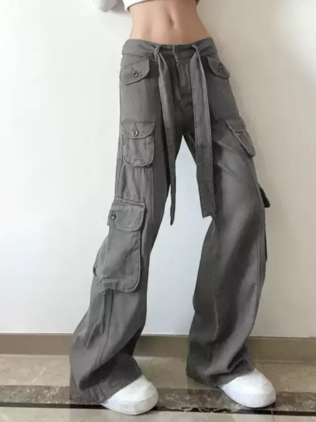 VINTAGE HIGH-WAIST STRAIGHT-LEG CARGO PANTS ST5205
