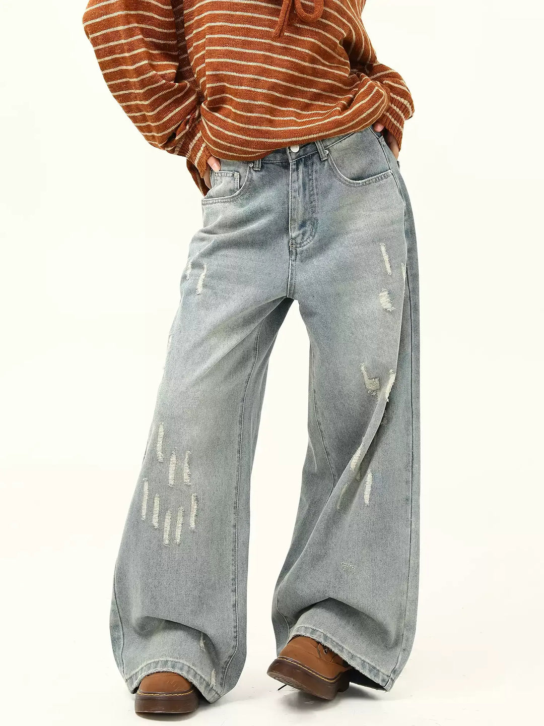 VINTAGE DISTRESSED LOOSE WIDE-LEG JEANS ST5152