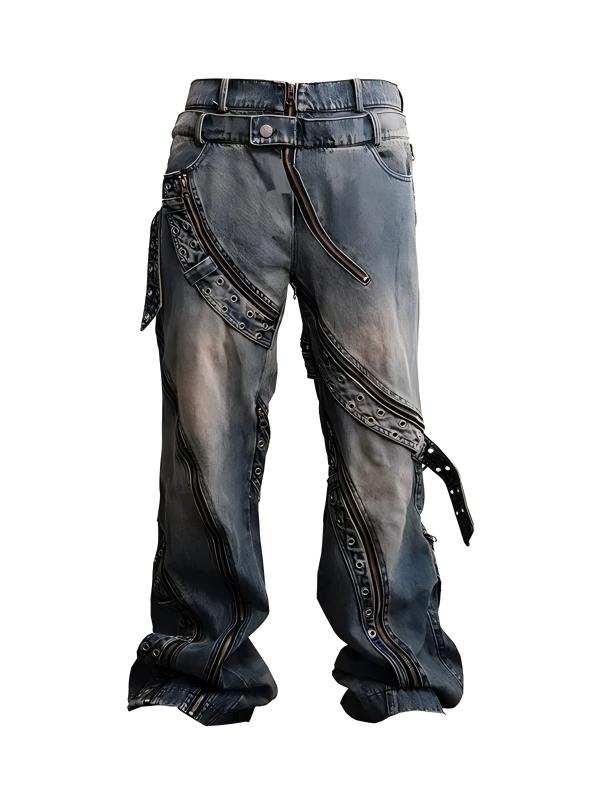ZIP DOUBLE-WAIST VINTAGE LOOSE STRAIGHT JEANS ST5158