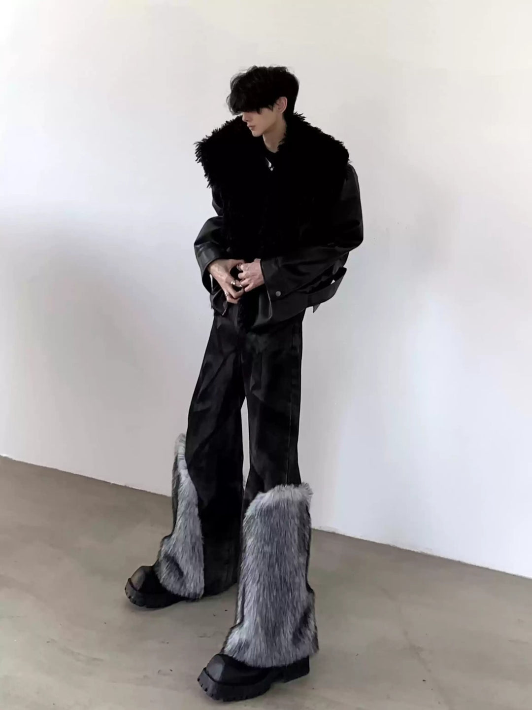 PANELLED FAUX FUR JEANS ST5196