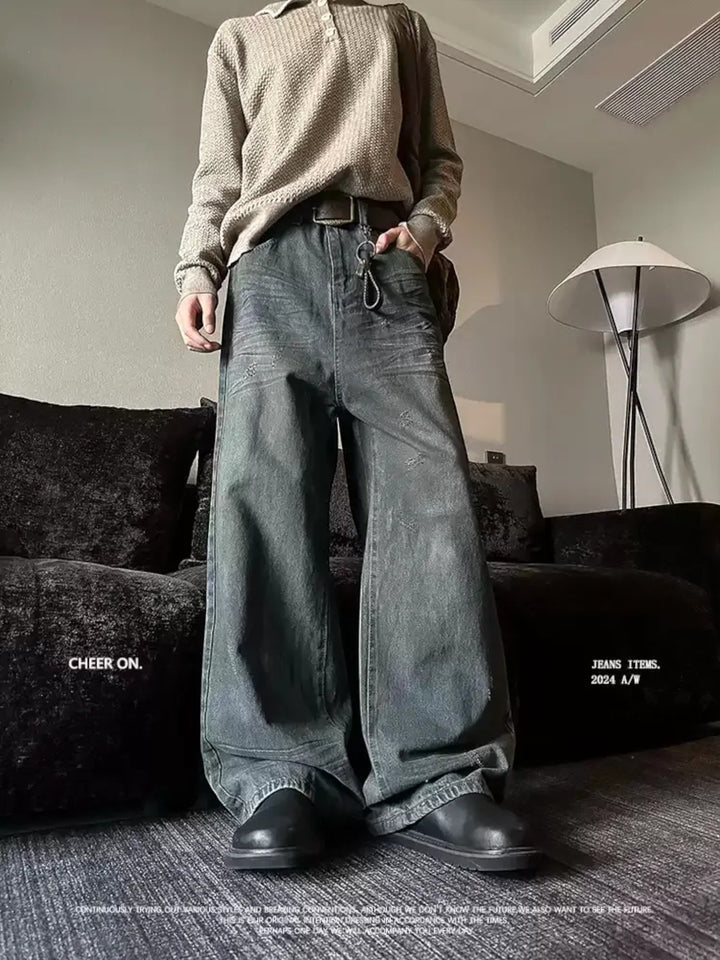 VINTAGE DISTRESSED STRAIGHT-LEG JEANS ST5184