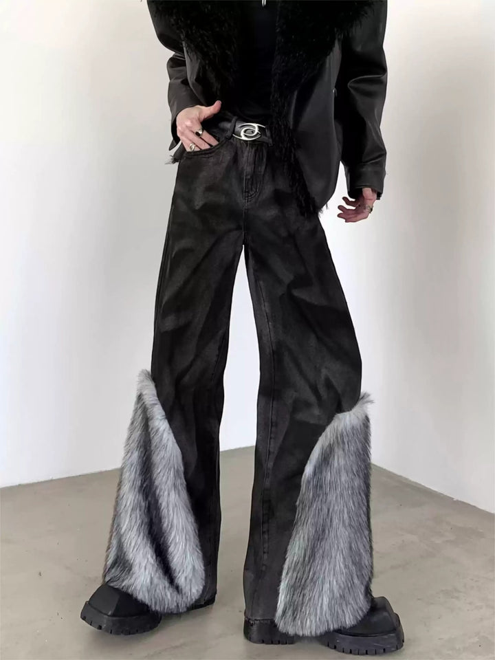 PANELLED FAUX FUR JEANS ST5196