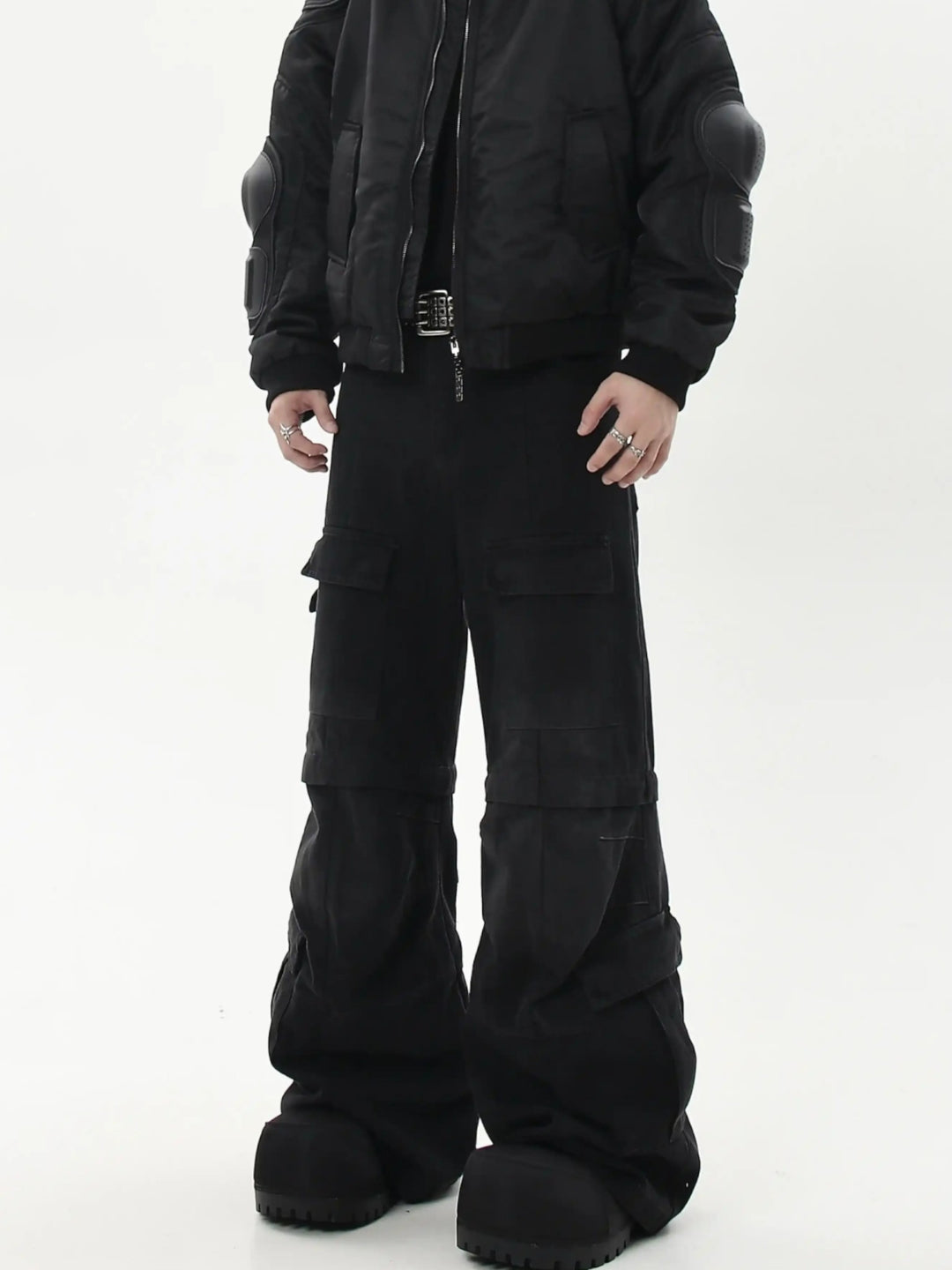 VINTAGE MULTI-POCKET DETACHABLE FLARED CARGO JEANS ST5195