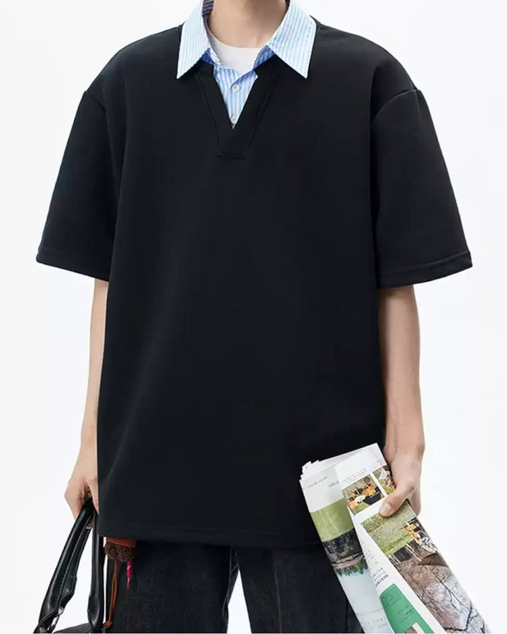PANELLED FAKE-LAYER POLO SHIRT MT554