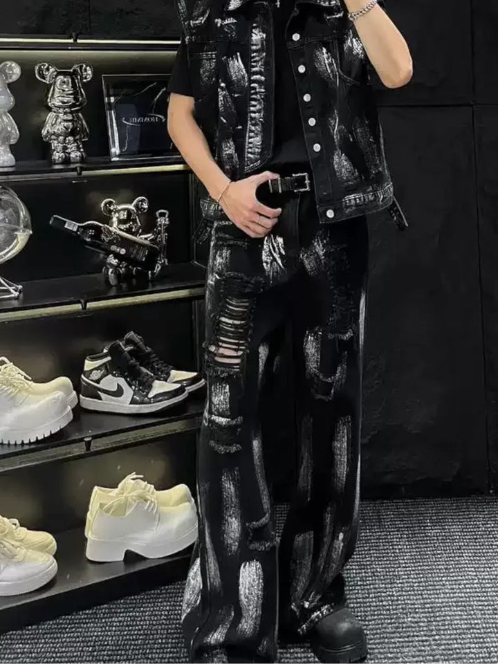 STRAIGHT-LEG RIPPED PANTS ST5186