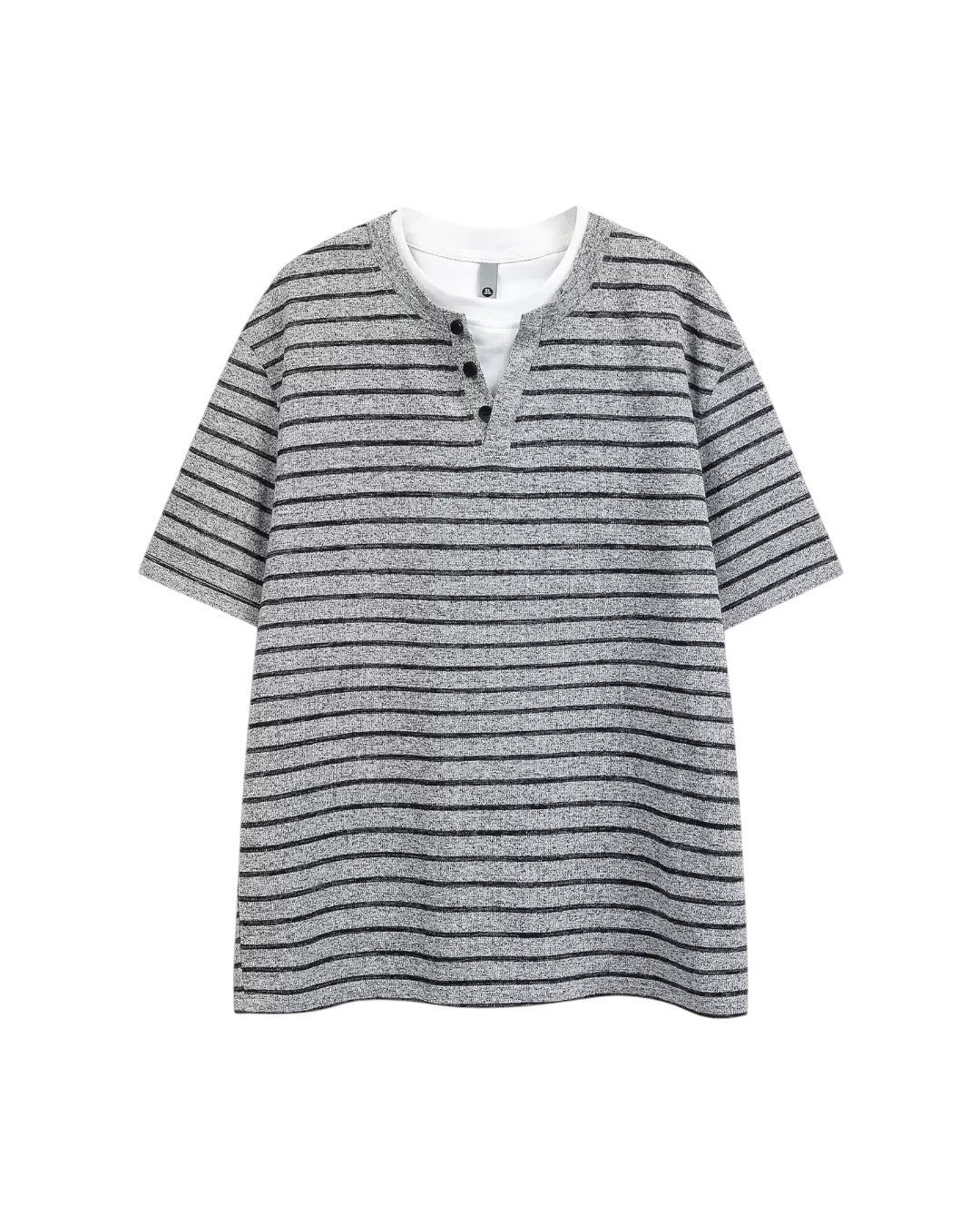FAKE-LAYER STRIPED V-NECK RELAXED T-SHIRT MT564