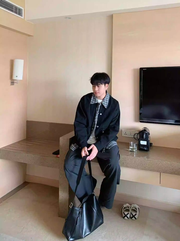 [OV] PLAID LAYERED WORK JACKET st5049