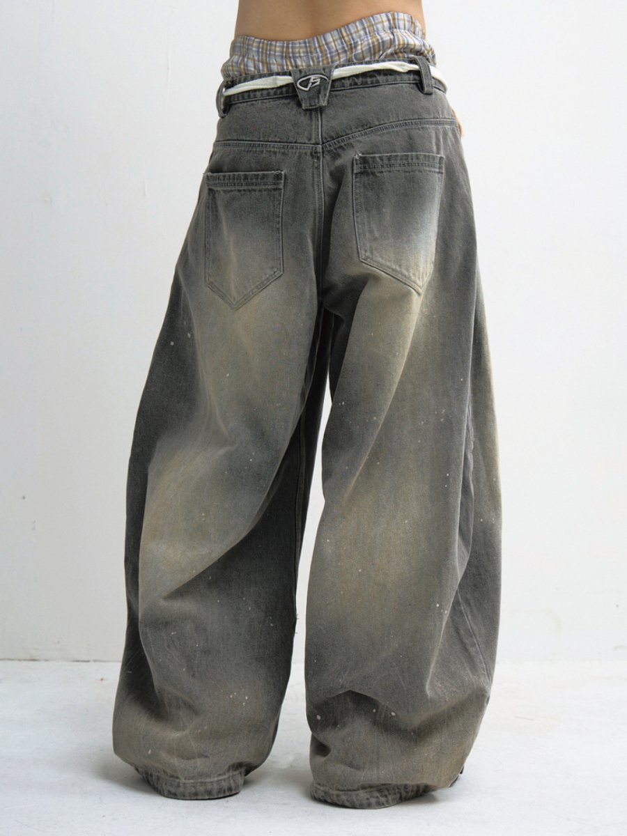 [PEOPLESTYLE] washed gray wide-legged jeans st2693